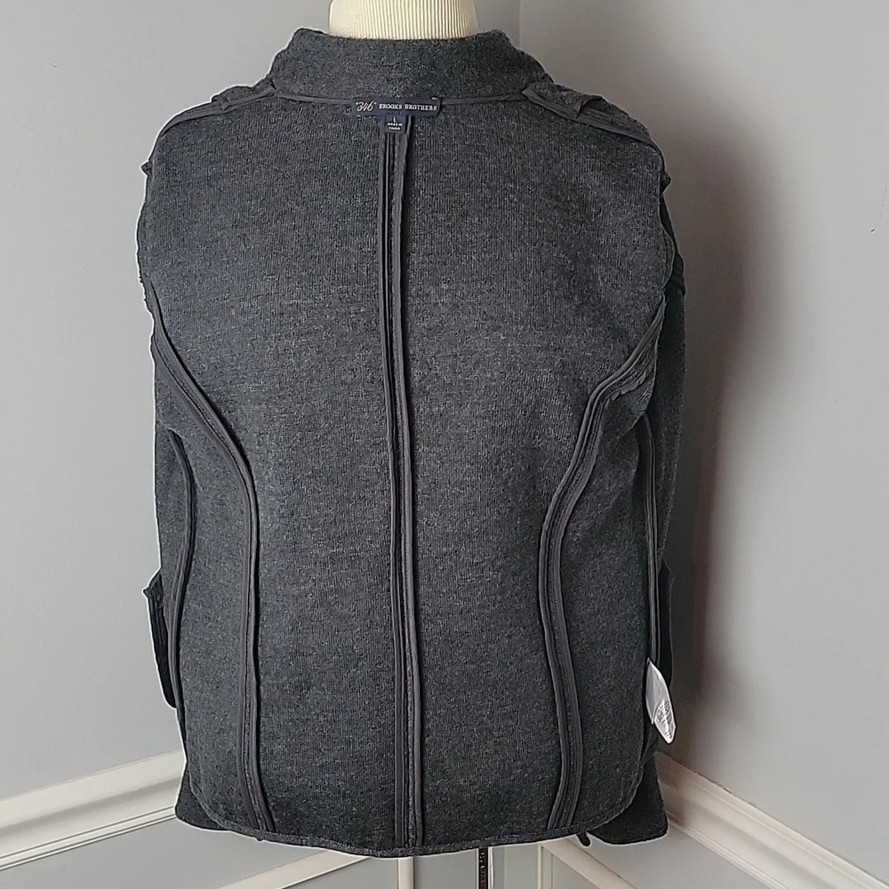 BROOKS BROTHERS Gray‎ Wool Blend Single Button Preppy Elbow Patch Sweater Blazer